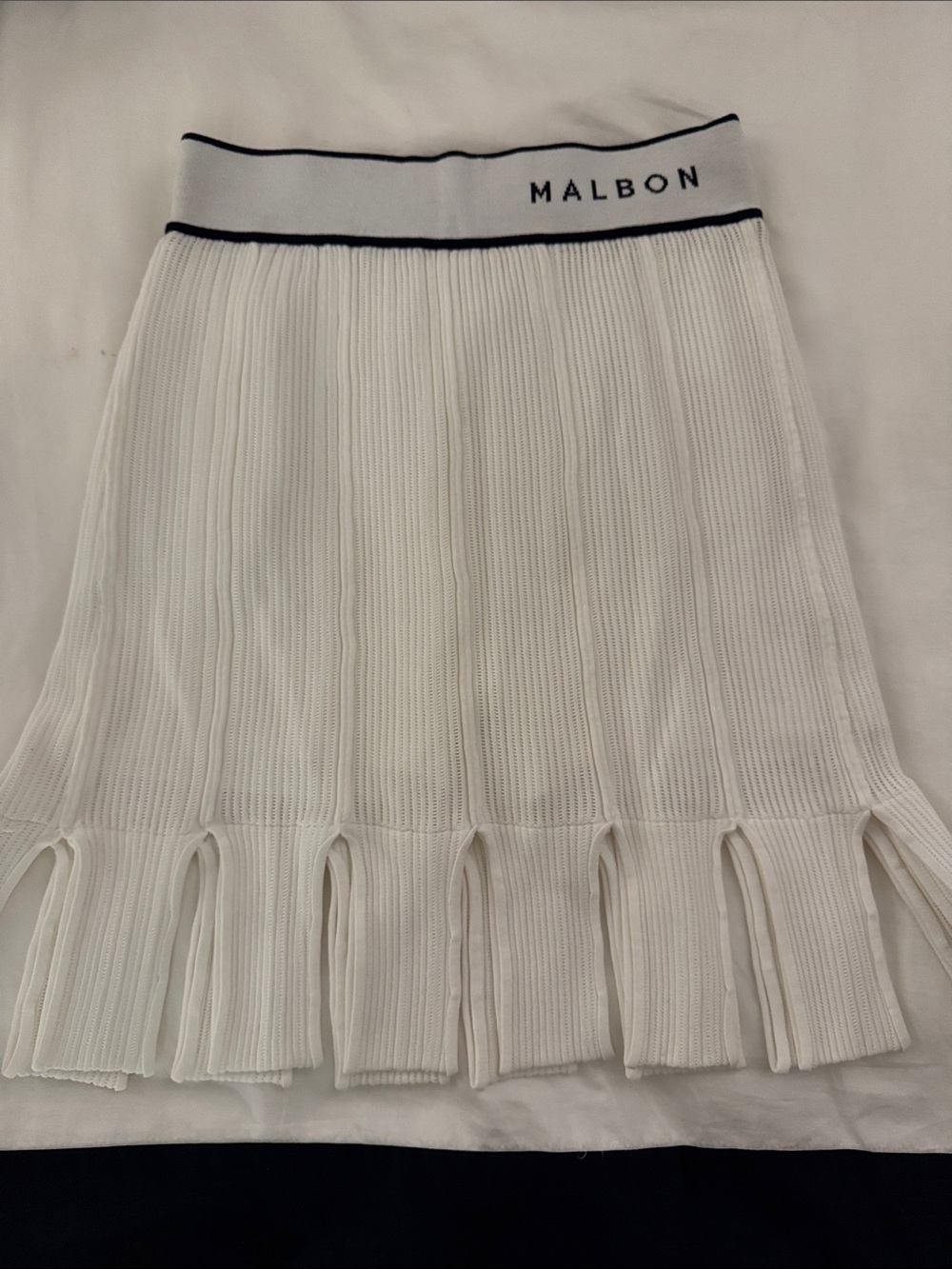 Malbon White Pleated Knit Midi Skirt with Branded Waistband